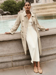 Hooded Insert Trench Coat in Stone