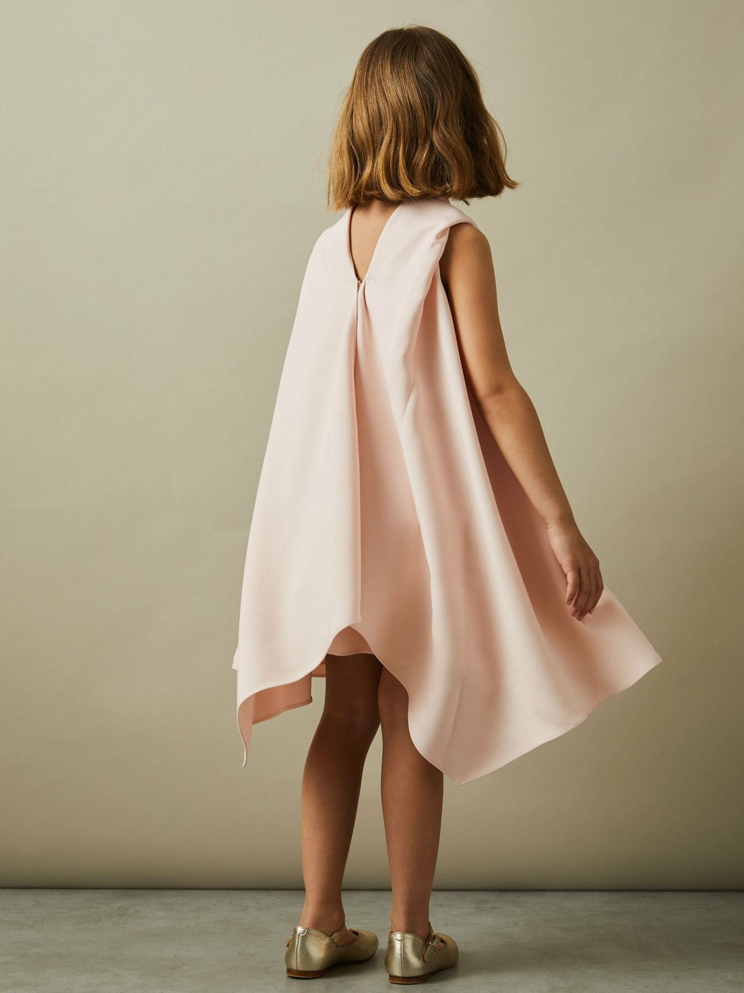 9-13 yrs High-Neck Drape Back Dress in Pink