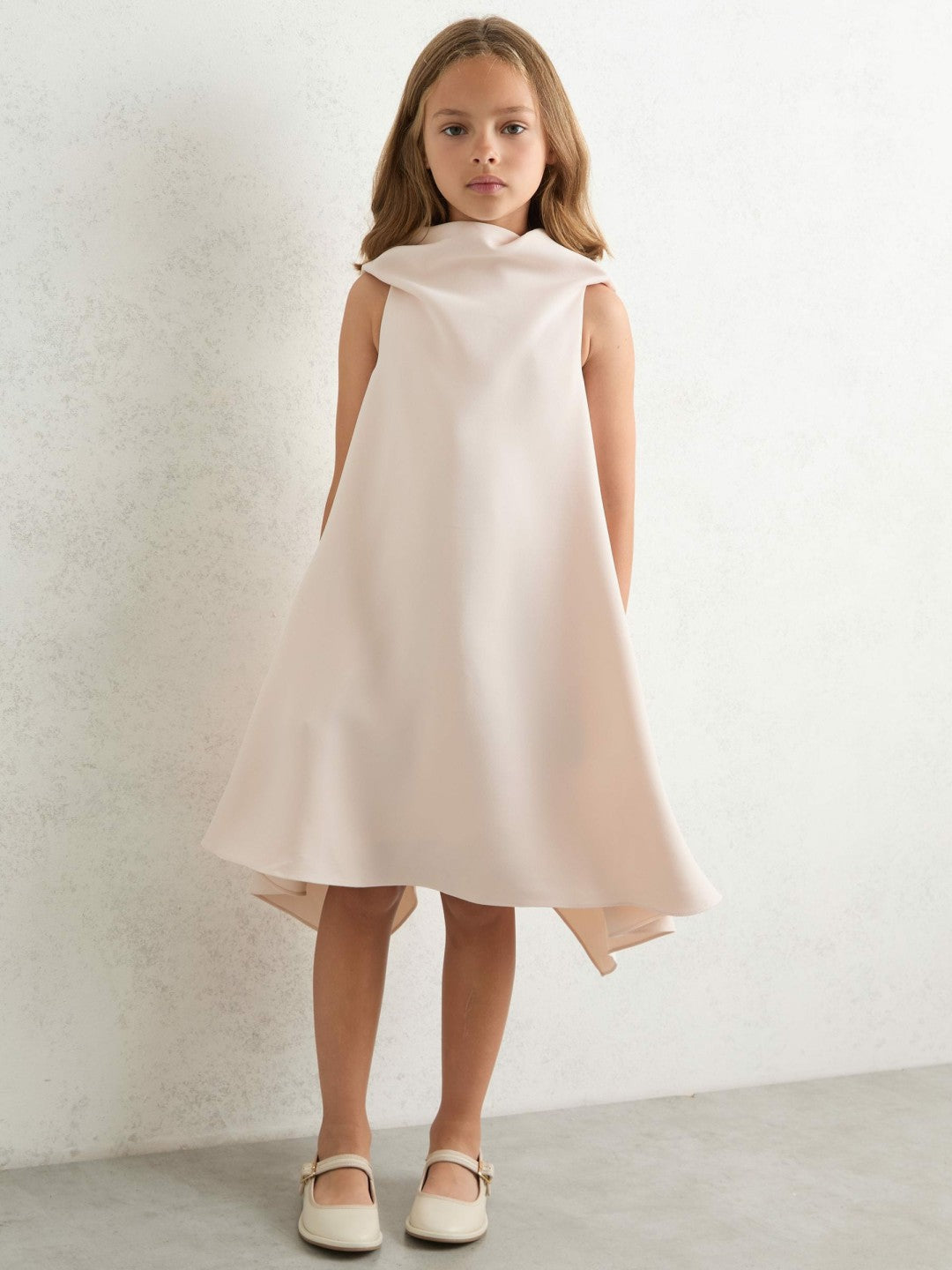 3-9 yrs High-Neck Drape Back Dress in Pink