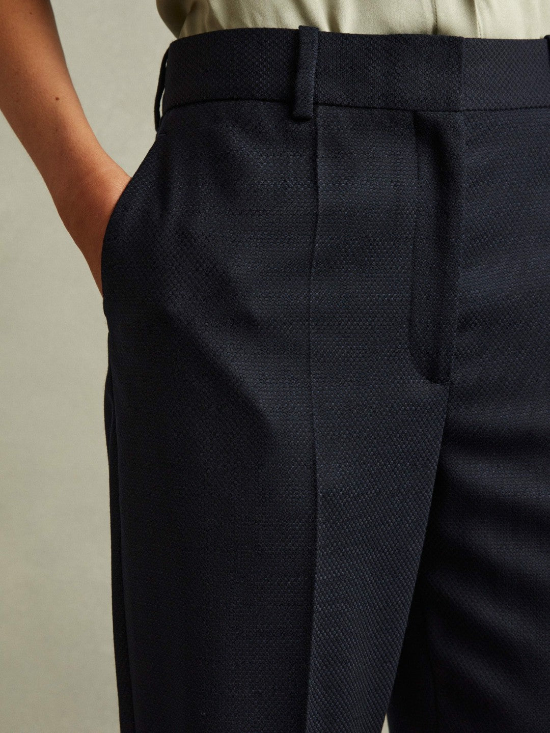 Textured Slim Fit Suit Trousers in Navy