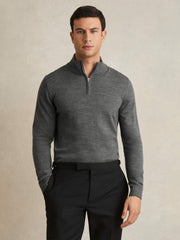 Merino Wool Half-Zip Jumper in Derby Grey Marl