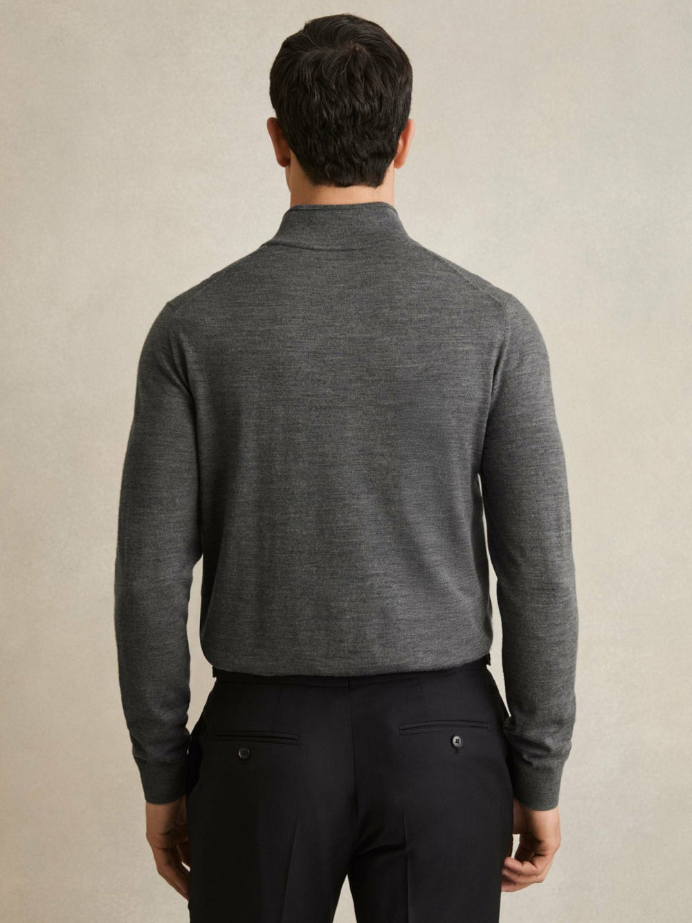 Merino Wool Half-Zip Jumper in Derby Grey Marl