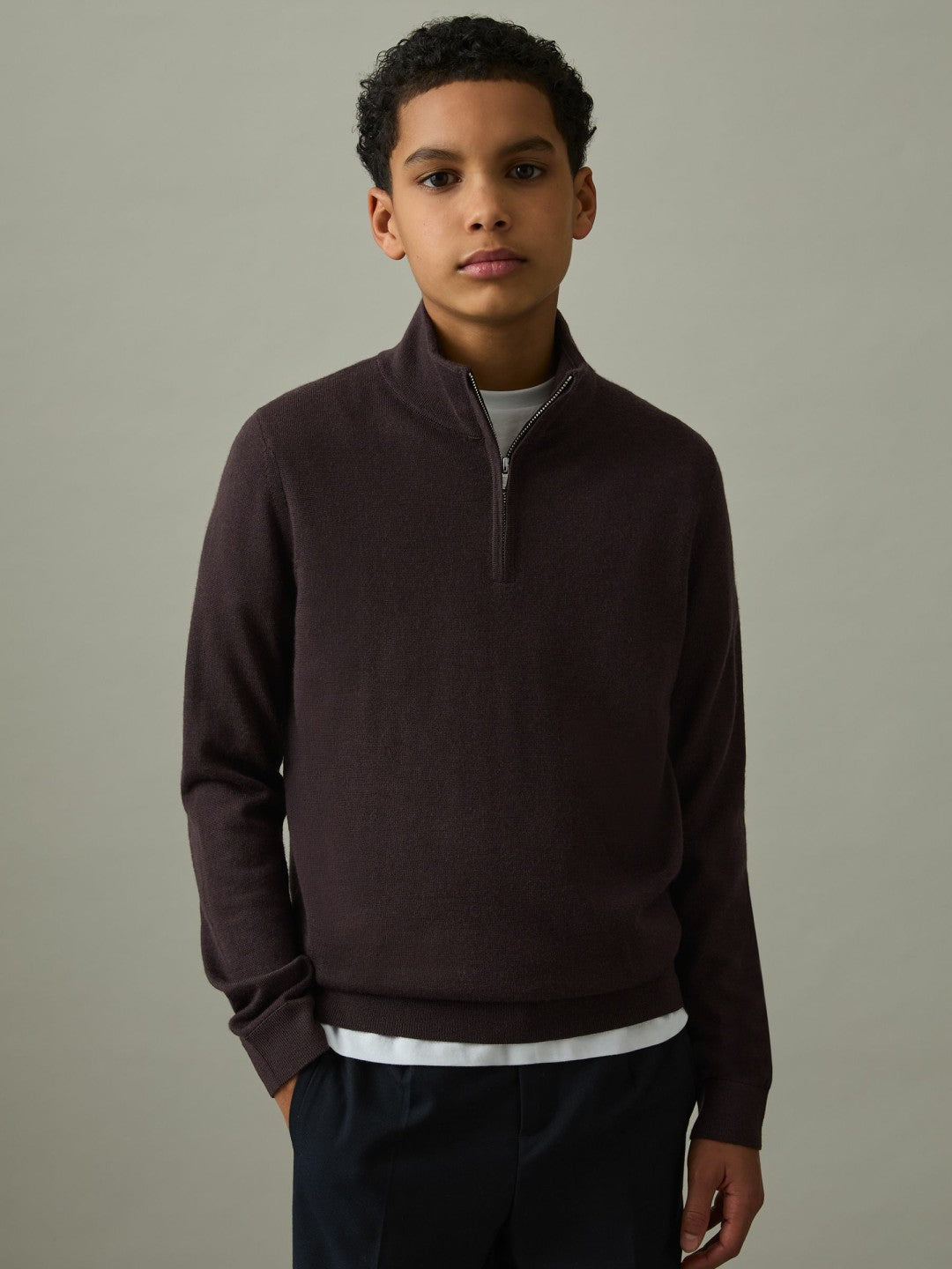 9-13 yrs Two Pack Of Merino Wool Zip-Neck Jumpers in Navy/Dark Bordeaux