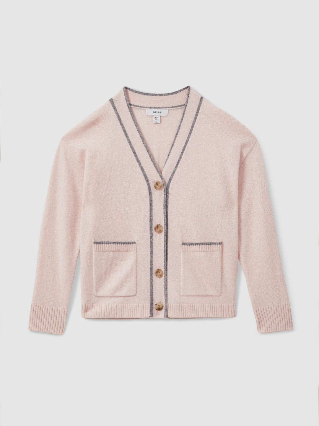 9-13 yrs Wool-Blend Stripe-Detail Cardigan With Cashmere in Pink