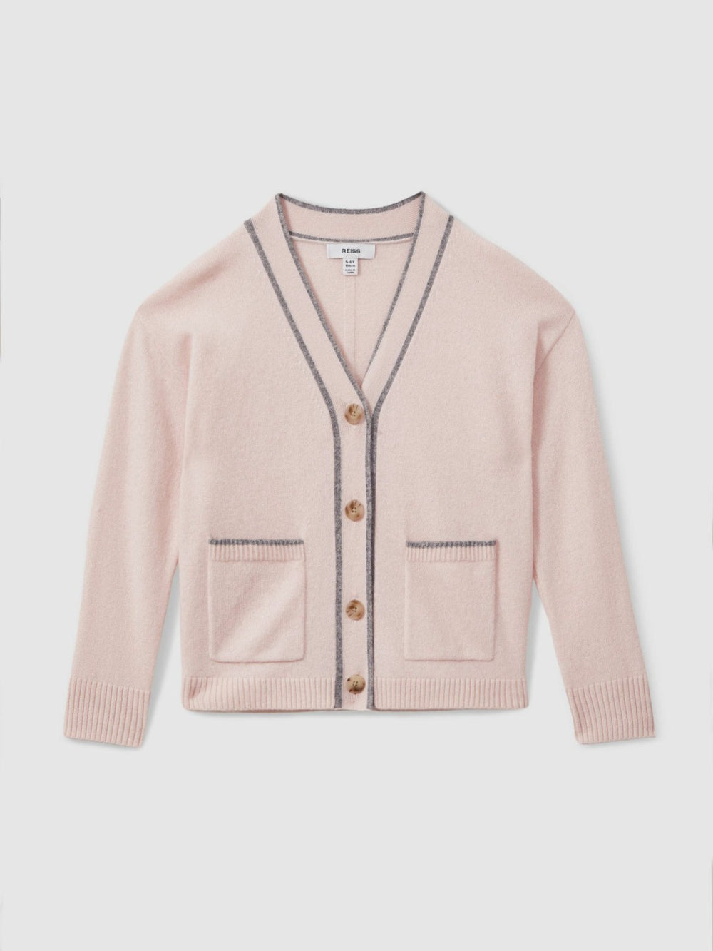 9-13 yrs Wool-Blend Stripe-Detail Cardigan With Cashmere in Pink