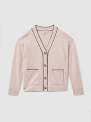 9-13 yrs Wool-Blend Stripe-Detail Cardigan With Cashmere in Pink
