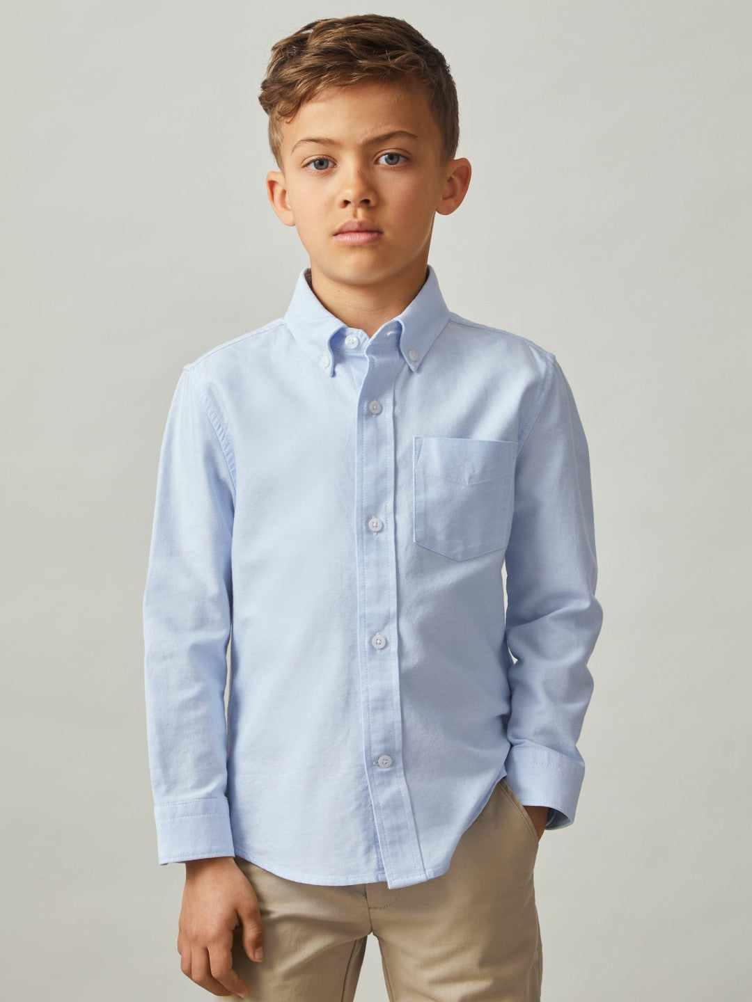 3-9 yrs Button Down Oxford Shirt in Soft Blue