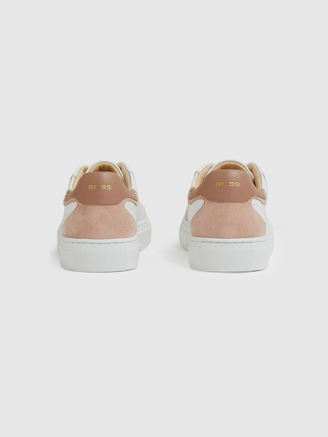Leather Contrast Detail Trainers in White/Nude