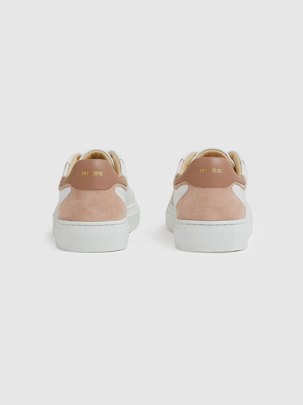 Leather Contrast Detail Trainers in White/Nude