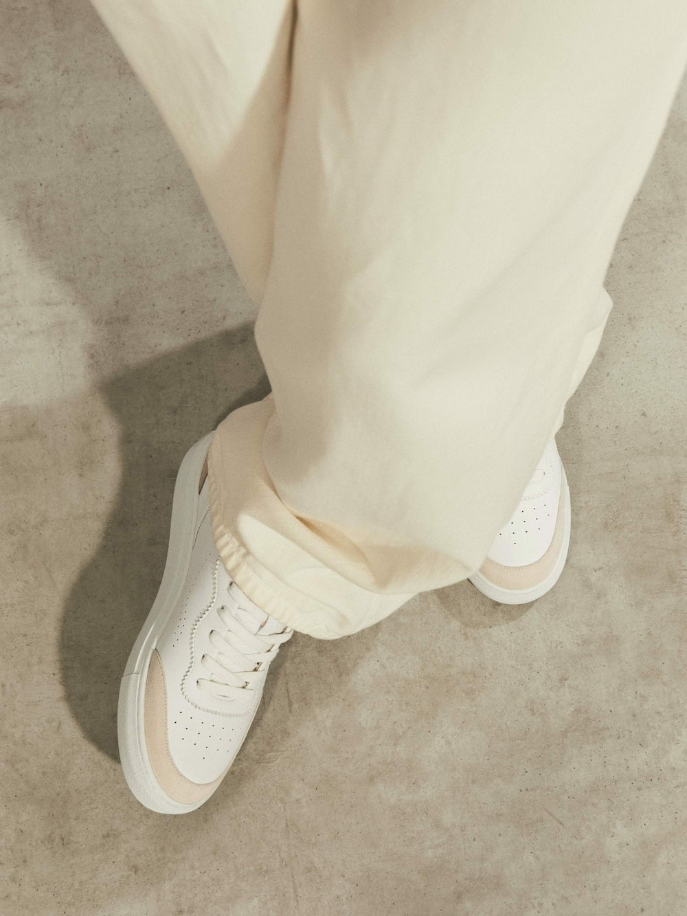 Leather Contrast Detail Trainers in White/Nude