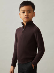3-9 yrs Merino Wool Half-Zip Funnel Neck Jumper in Dark Bordeaux