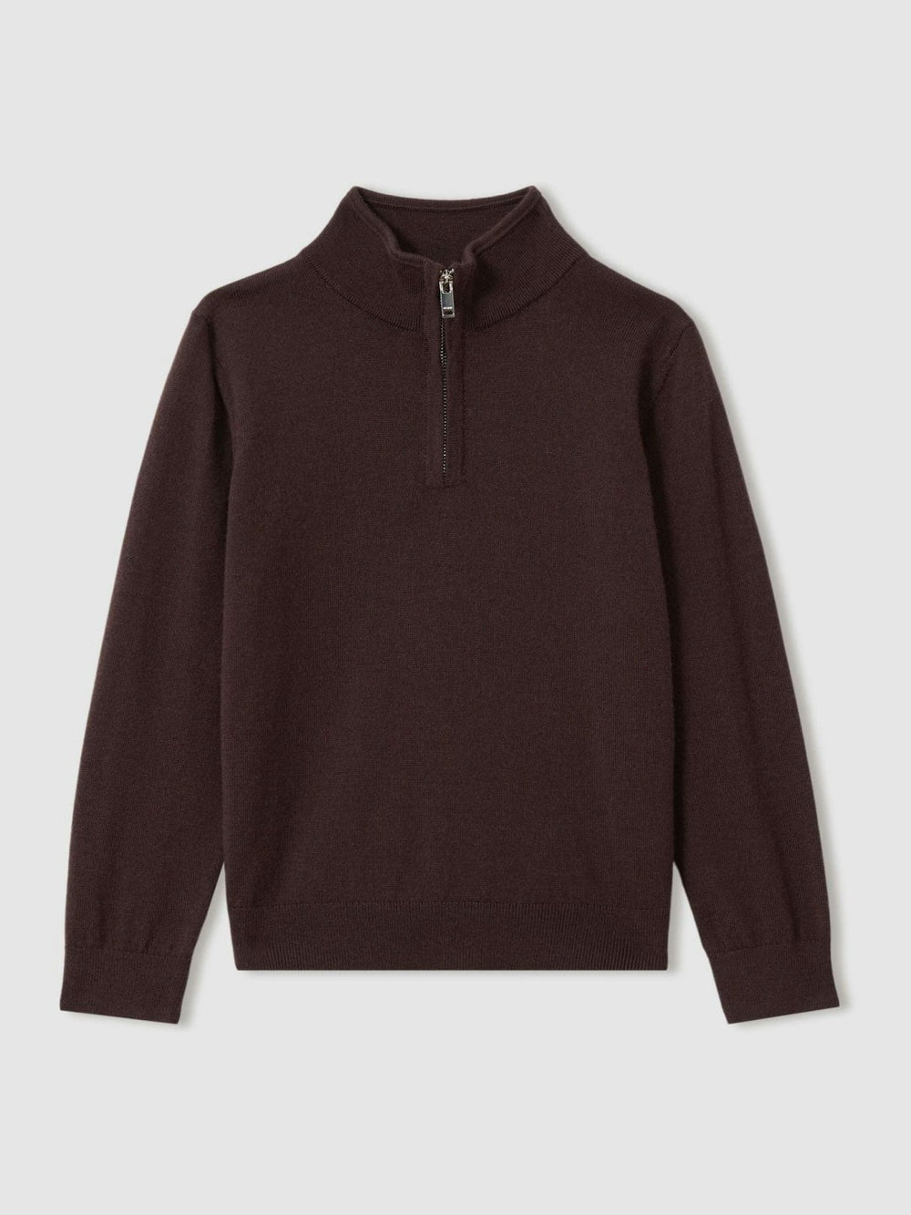9-13 yrs Merino Wool Half-Zip Funnel Neck Jumper in Dark Bordeaux