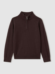9-13 yrs Merino Wool Half-Zip Funnel Neck Jumper in Dark Bordeaux