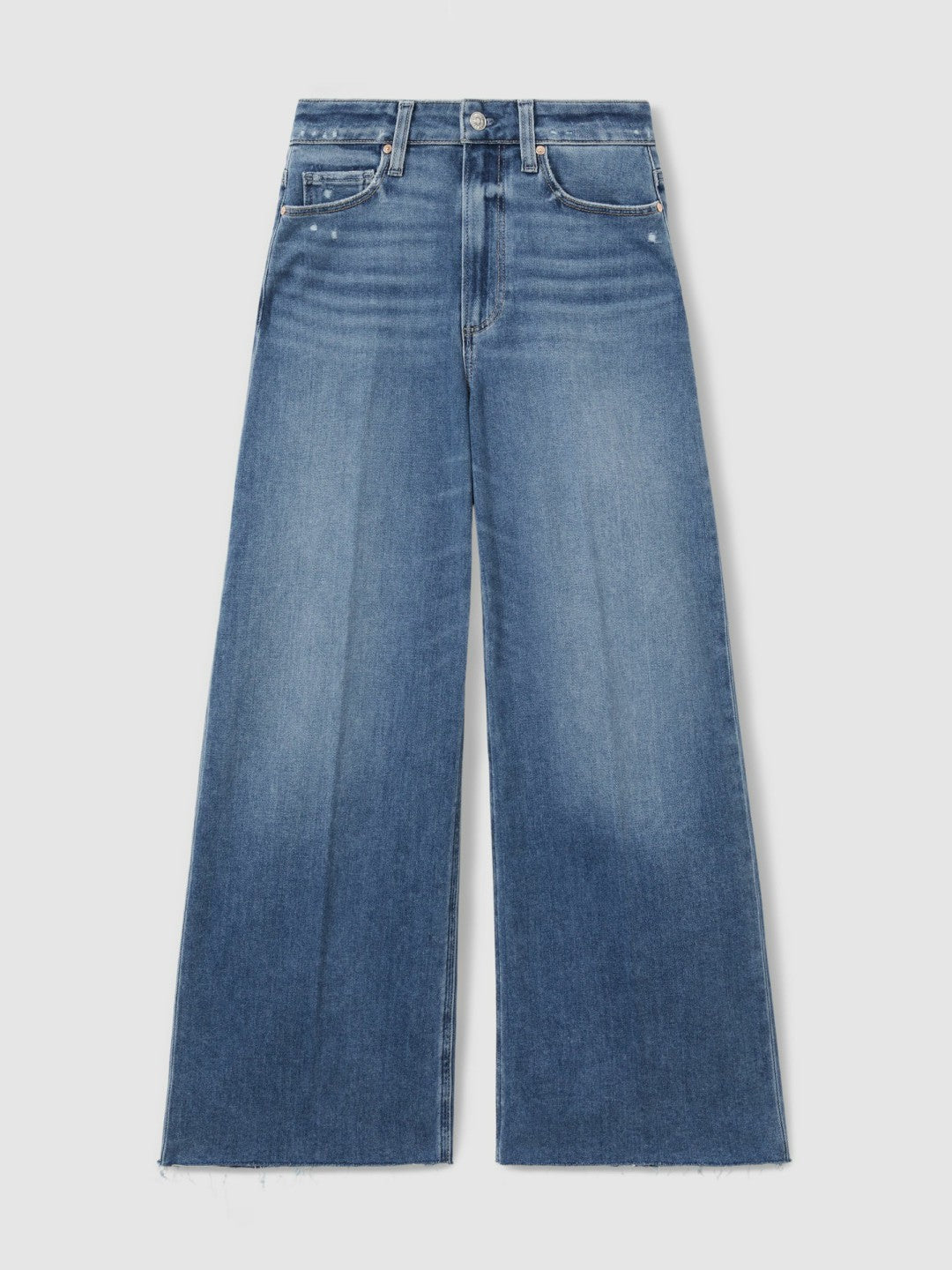 Paige Wide Leg Raw Hem Cropped Jeans in Rock Show Blue