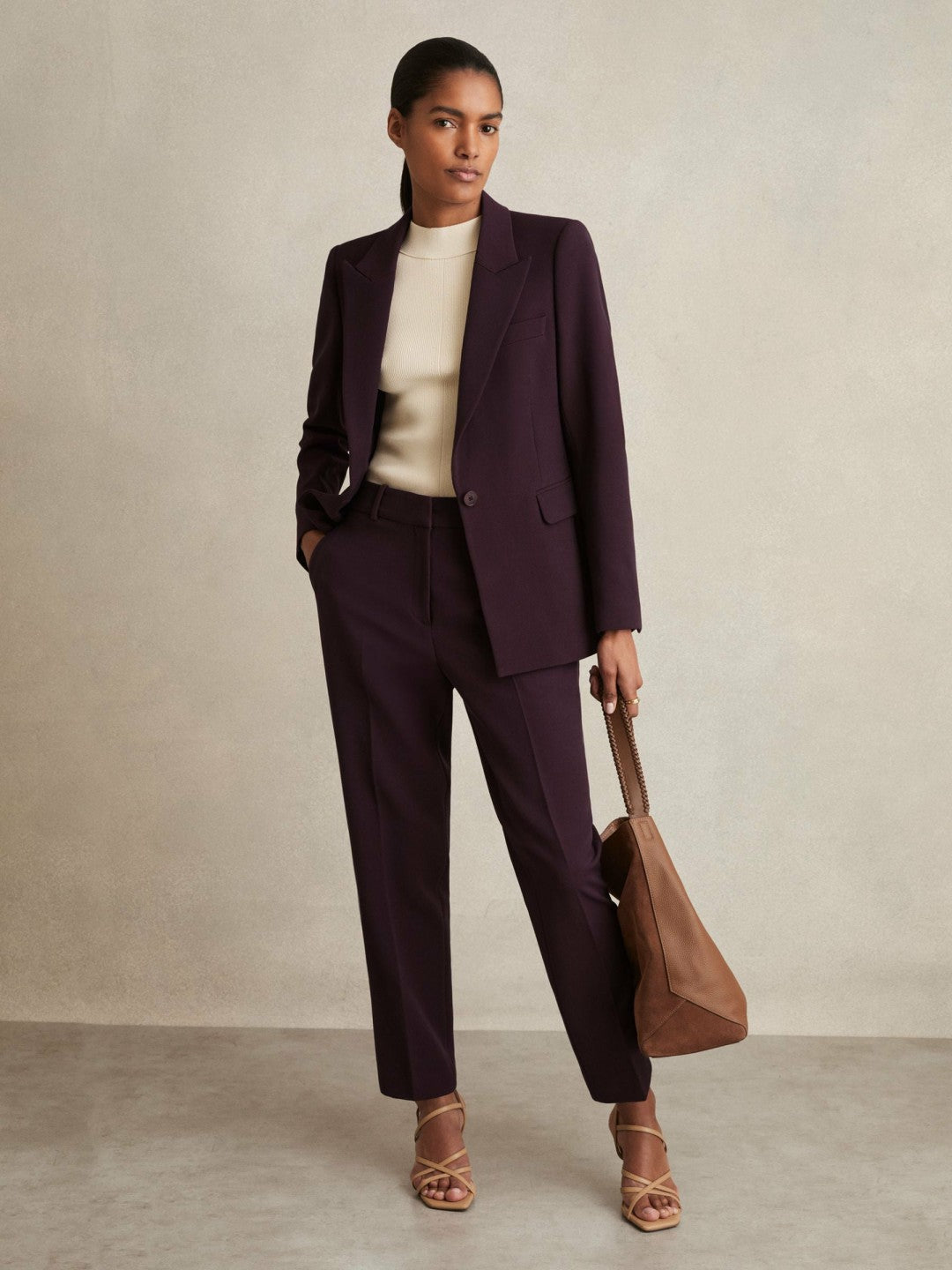 Petite Tailored Single Breasted Suit Blazer in Berry