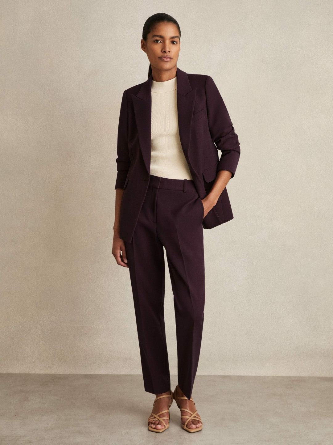 Petite Slim Fit Suit Trousers in Berry