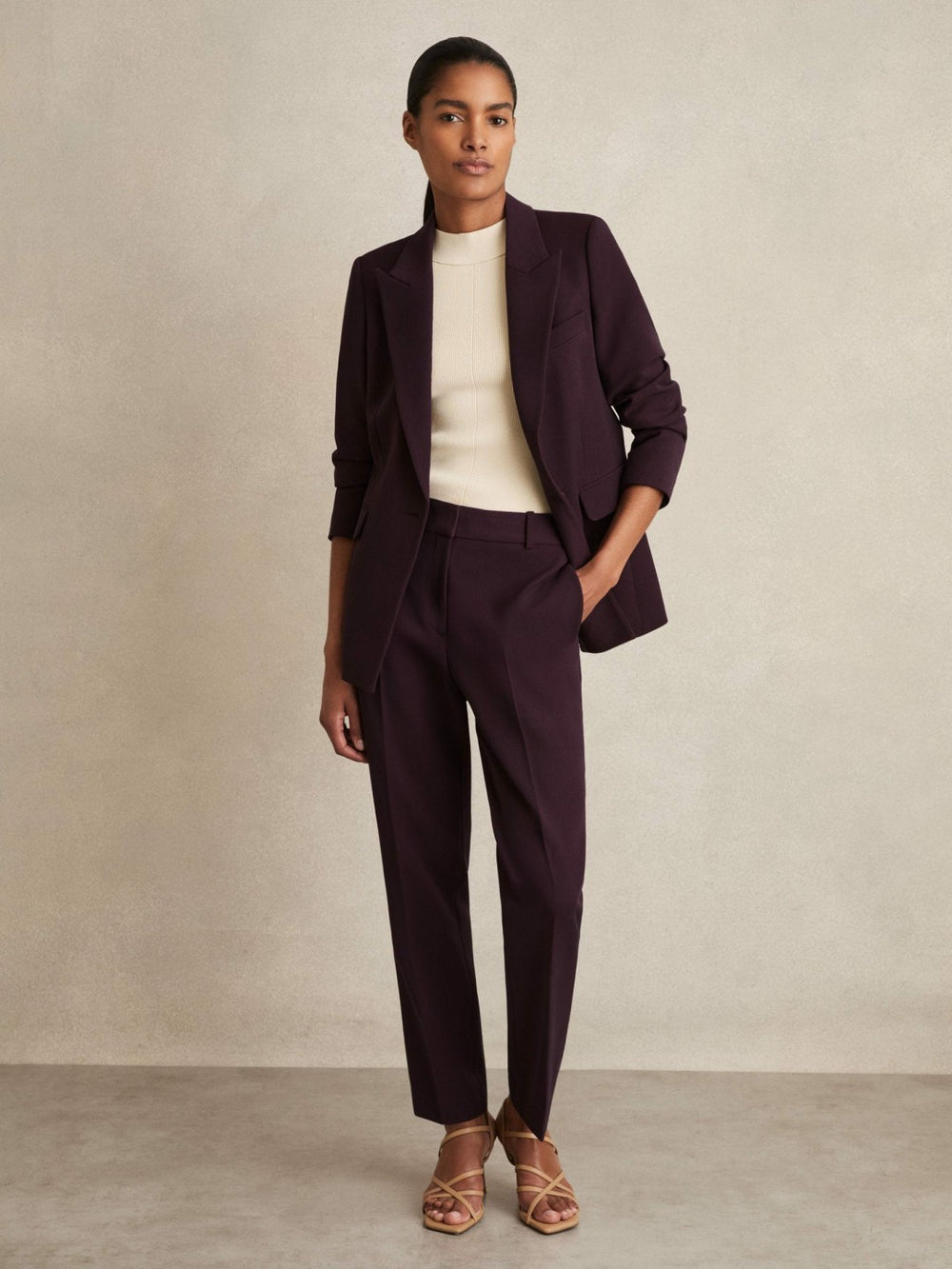 Petite Slim Fit Suit Trousers in Berry
