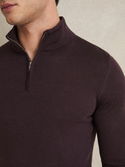 Merino Wool Half-Zip Jumper in Dark Bordeaux