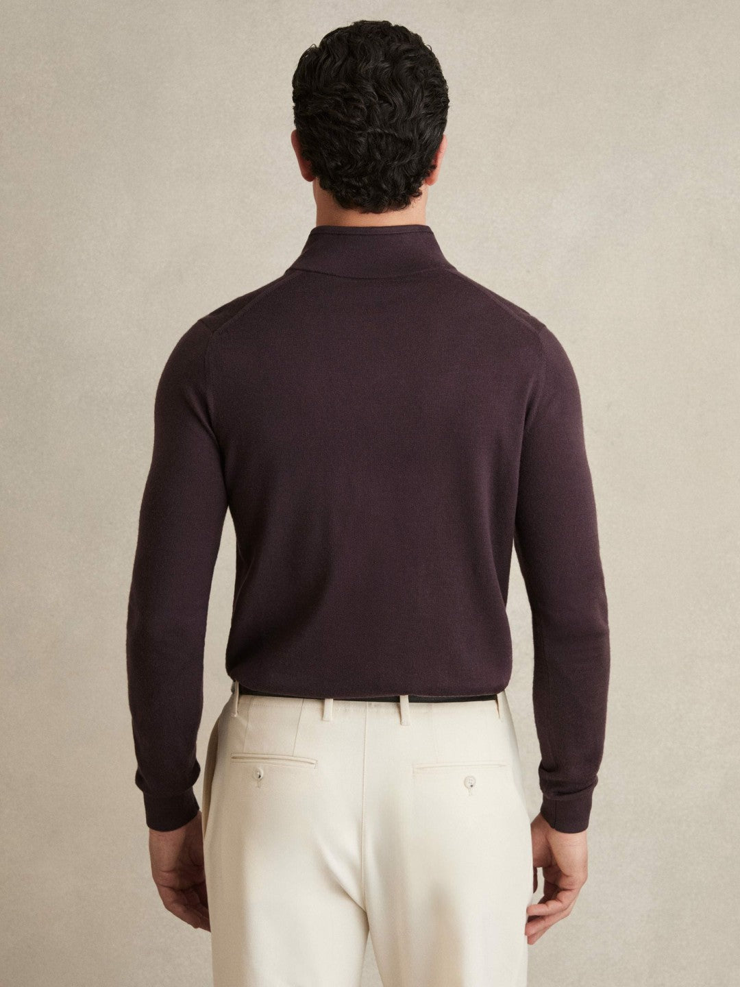 Merino Wool Half-Zip Jumper in Dark Bordeaux