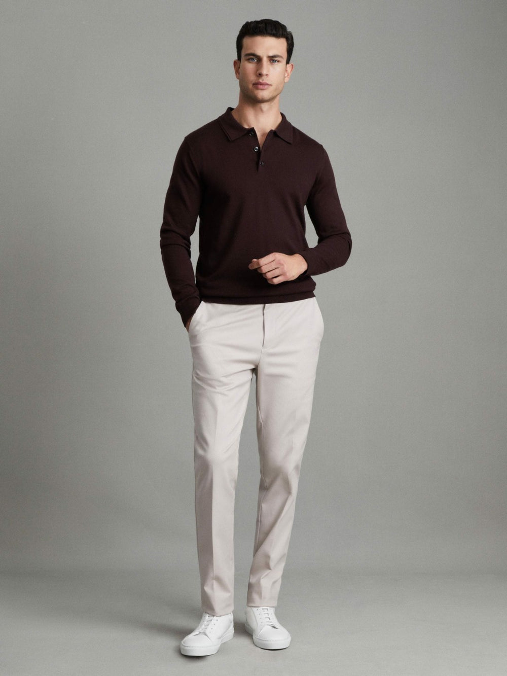 Merino Wool Polo Shirt in Dark Bordeaux