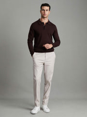 Merino Wool Polo Shirt in Dark Bordeaux