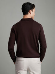Merino Wool Polo Shirt in Dark Bordeaux