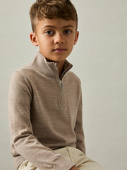 3-9 yrs Merino Wool Half-Zip Funnel Neck Jumper in Wheat Melange