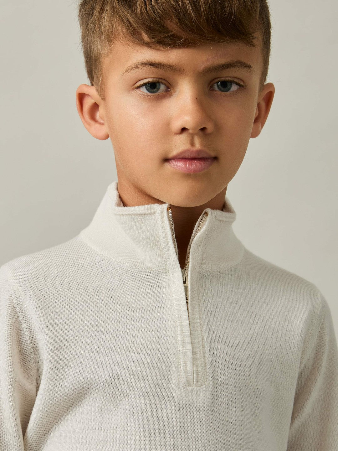 9-13 yrs Merino Wool Half-Zip Funnel Neck Jumper in Snow