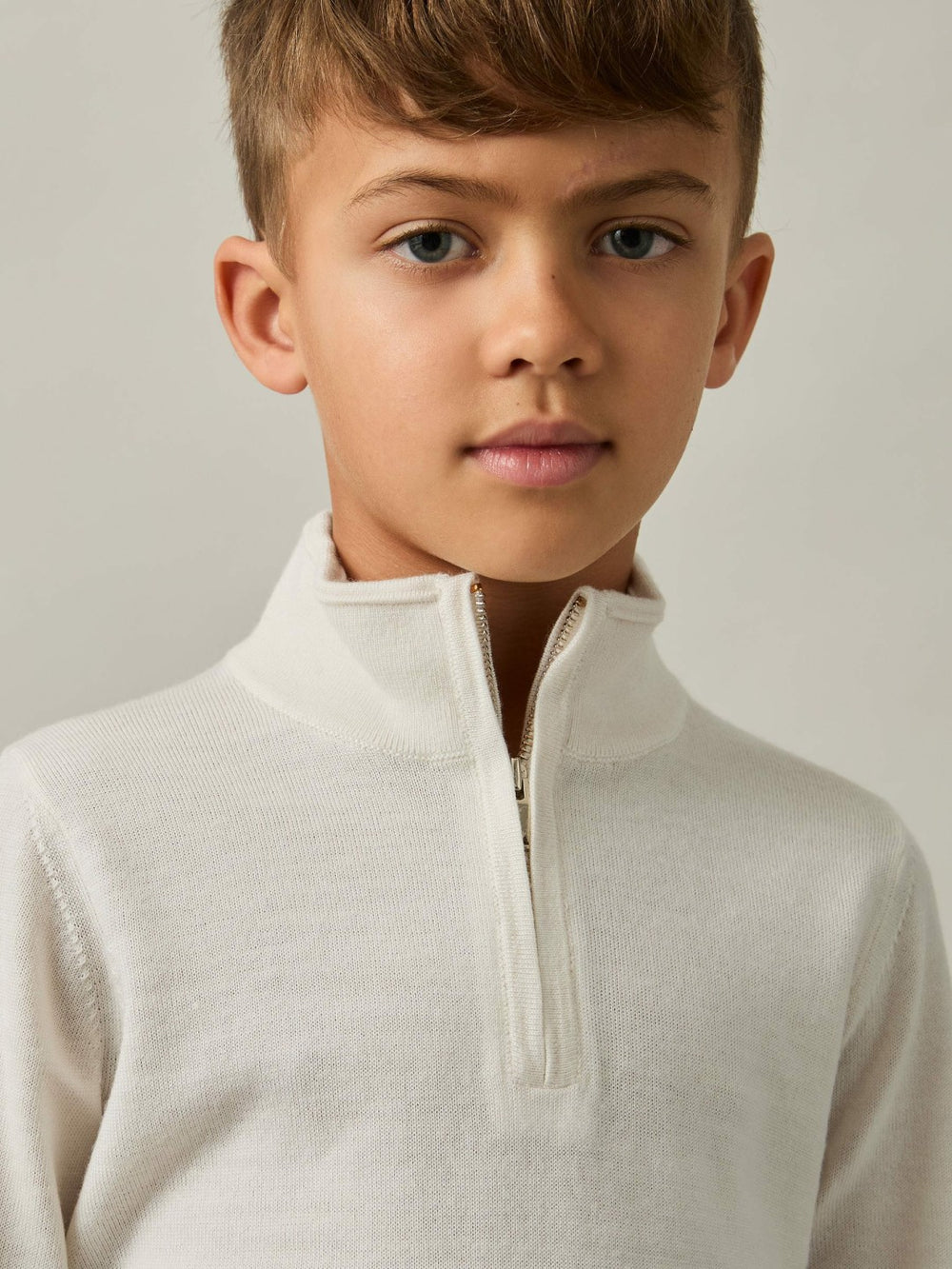 9-13 yrs Merino Wool Half-Zip Funnel Neck Jumper in Snow