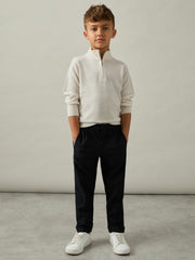 9-13 yrs Merino Wool Half-Zip Funnel Neck Jumper in Snow