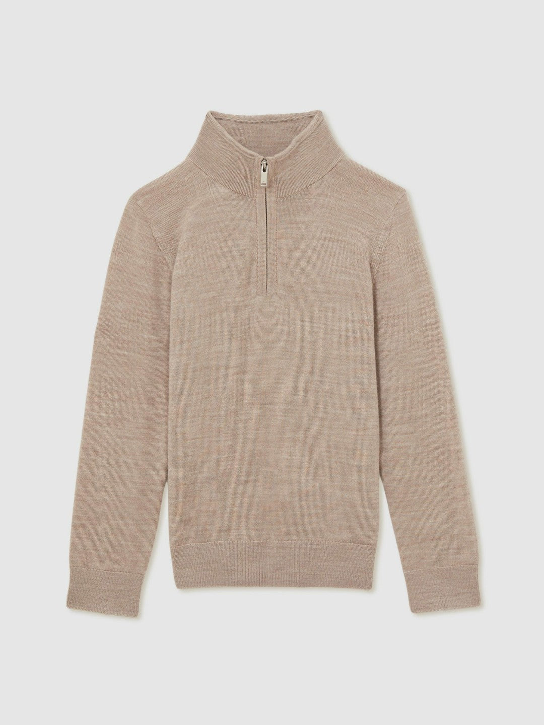 9-13 yrs Merino Wool Half-Zip Funnel Neck Jumper in Wheat Melange