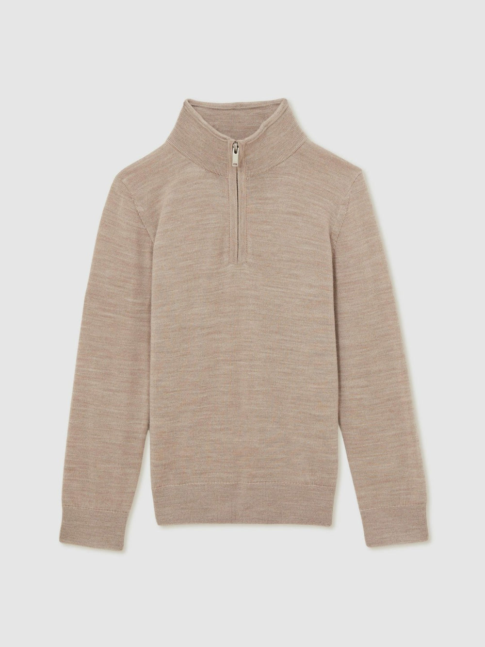 9-13 yrs Merino Wool Half-Zip Funnel Neck Jumper in Wheat Melange