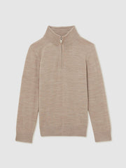 9-13 yrs Merino Wool Half-Zip Funnel Neck Jumper in Wheat Melange