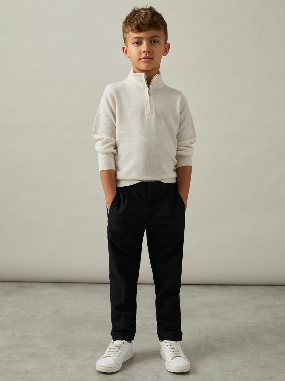 3-9 yrs Merino Wool Half-Zip Funnel Neck Jumper in Snow