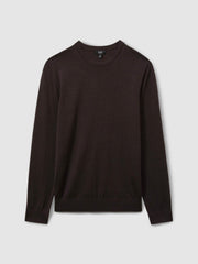 Merino Wool Crew Neck Jumper in Dark Bordeaux
