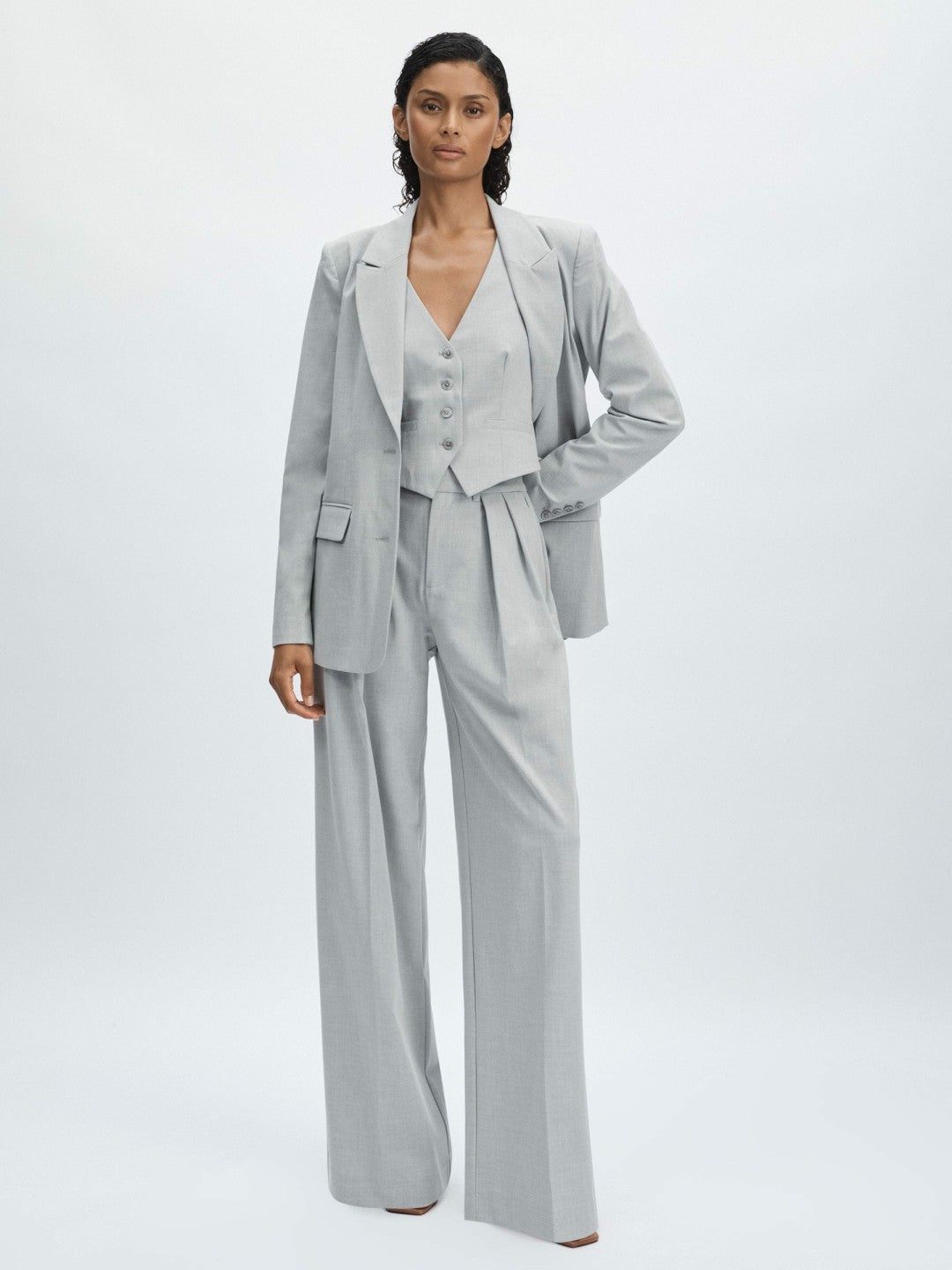 Good American Sharkskin Suit Waistcoat in Heather Grey
