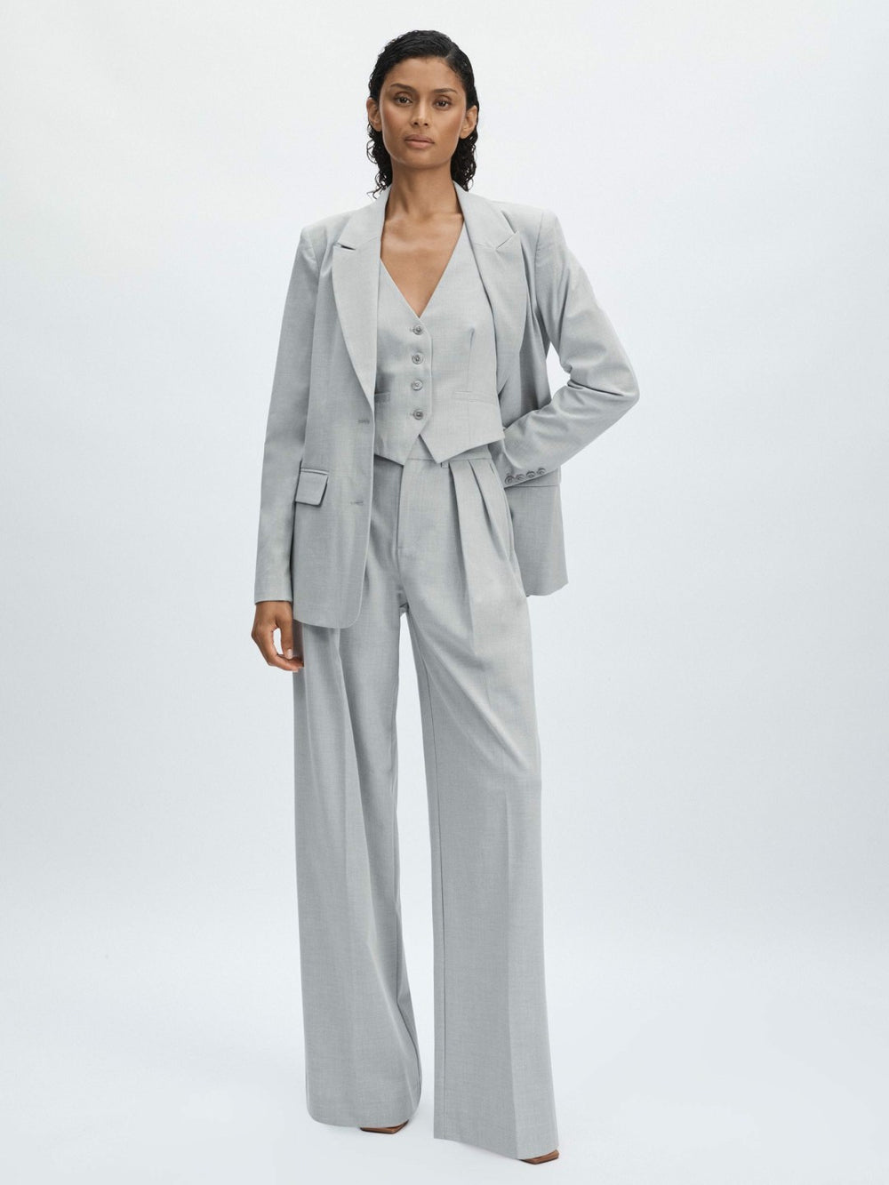 Good American Sharkskin Suit Waistcoat in Heather Grey