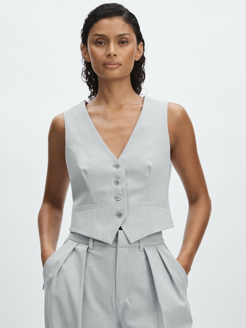 Good American Sharkskin Suit Waistcoat in Heather Grey
