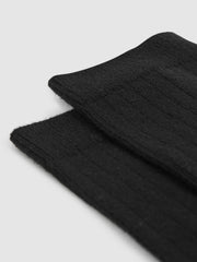 Cotton Blend Ribbed Loafer Socks in Black
