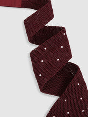 Silk Knitted Pin-Dot Tie in Burgundy