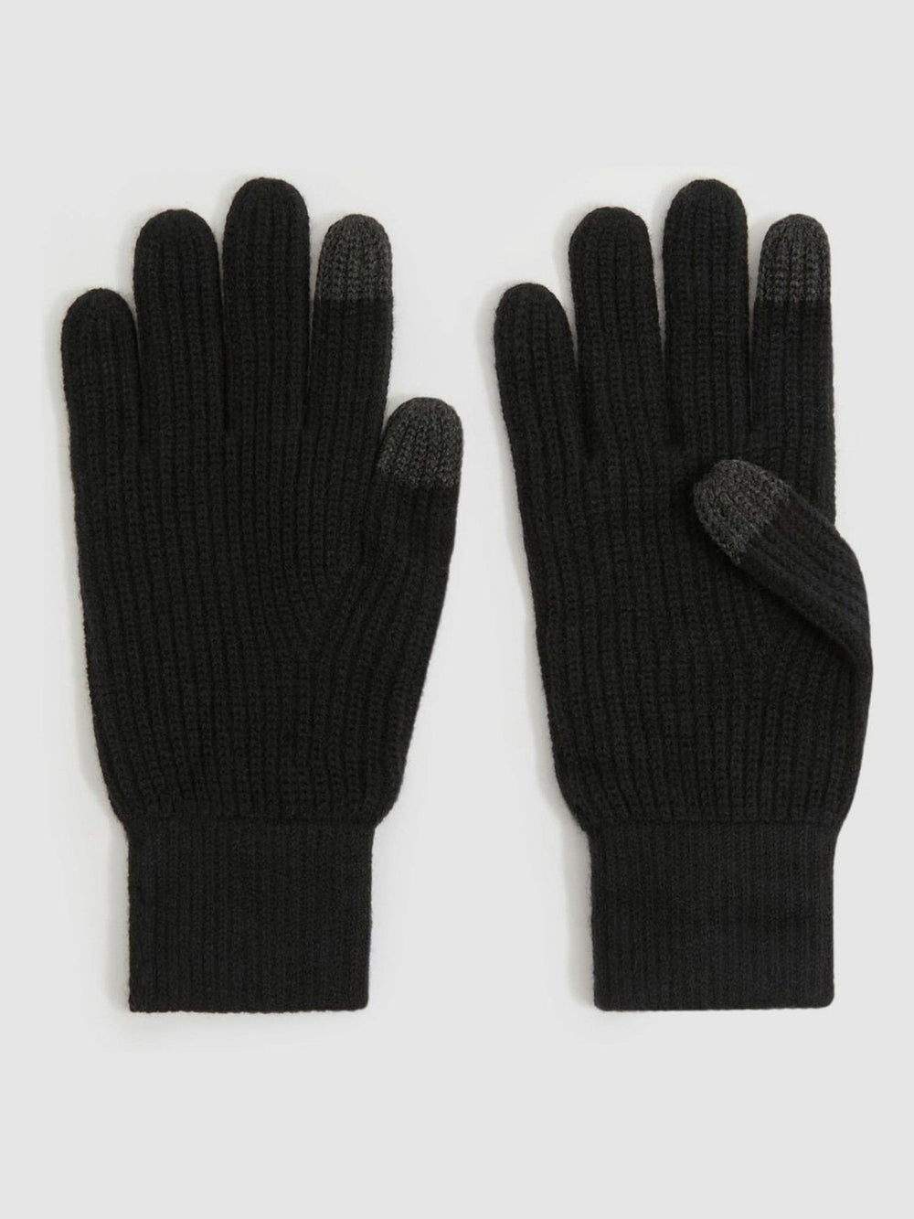 Ribbed-Merino Touchscreen Gloves in Black