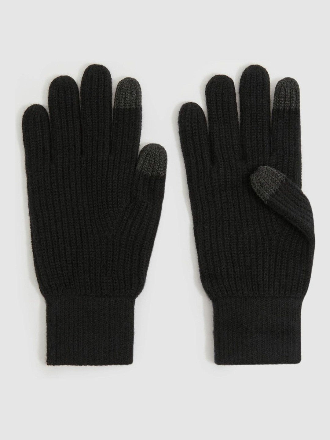 Ribbed-Merino Touchscreen Gloves in Black