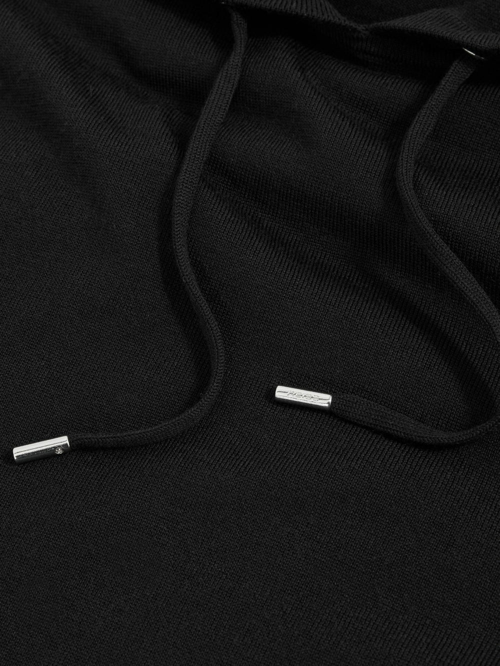 Merino Wool Drawstring Hoodie in Black
