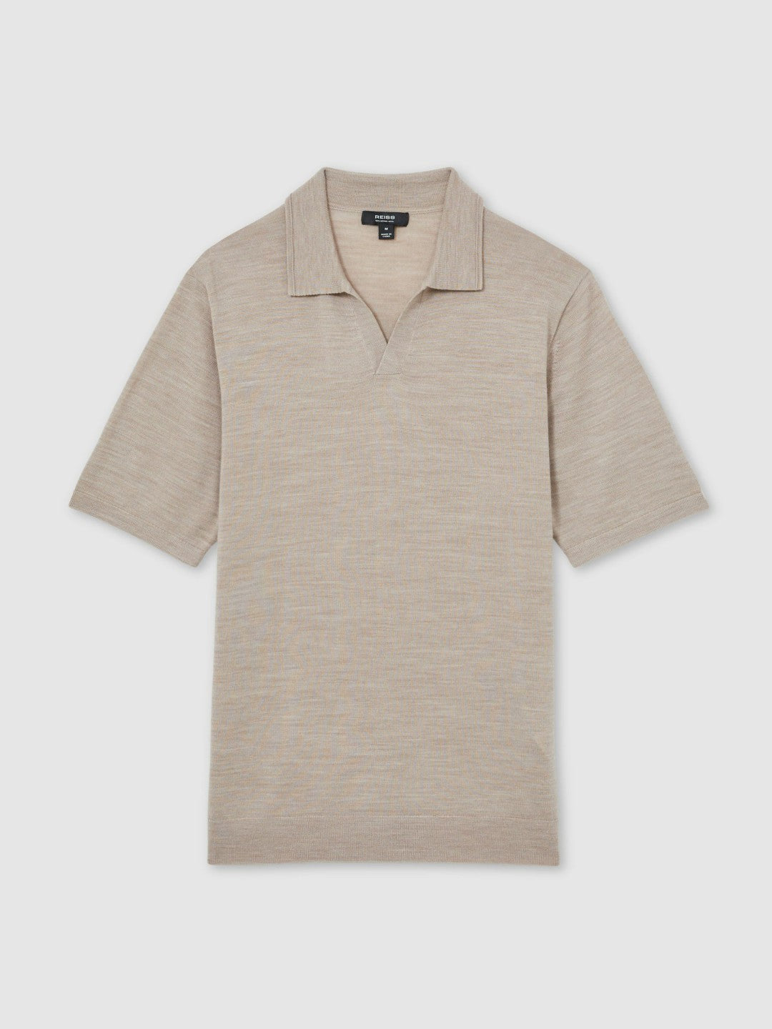 Merino Wool Open Collar Polo Shirt in Wheat Melange