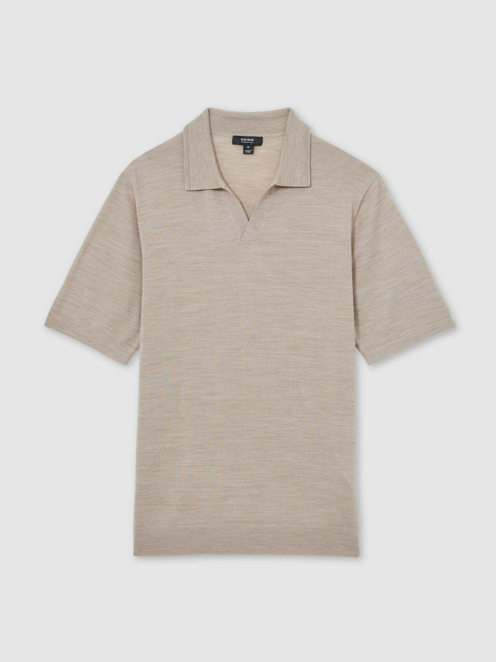 Merino Wool Open Collar Polo Shirt in Wheat Melange