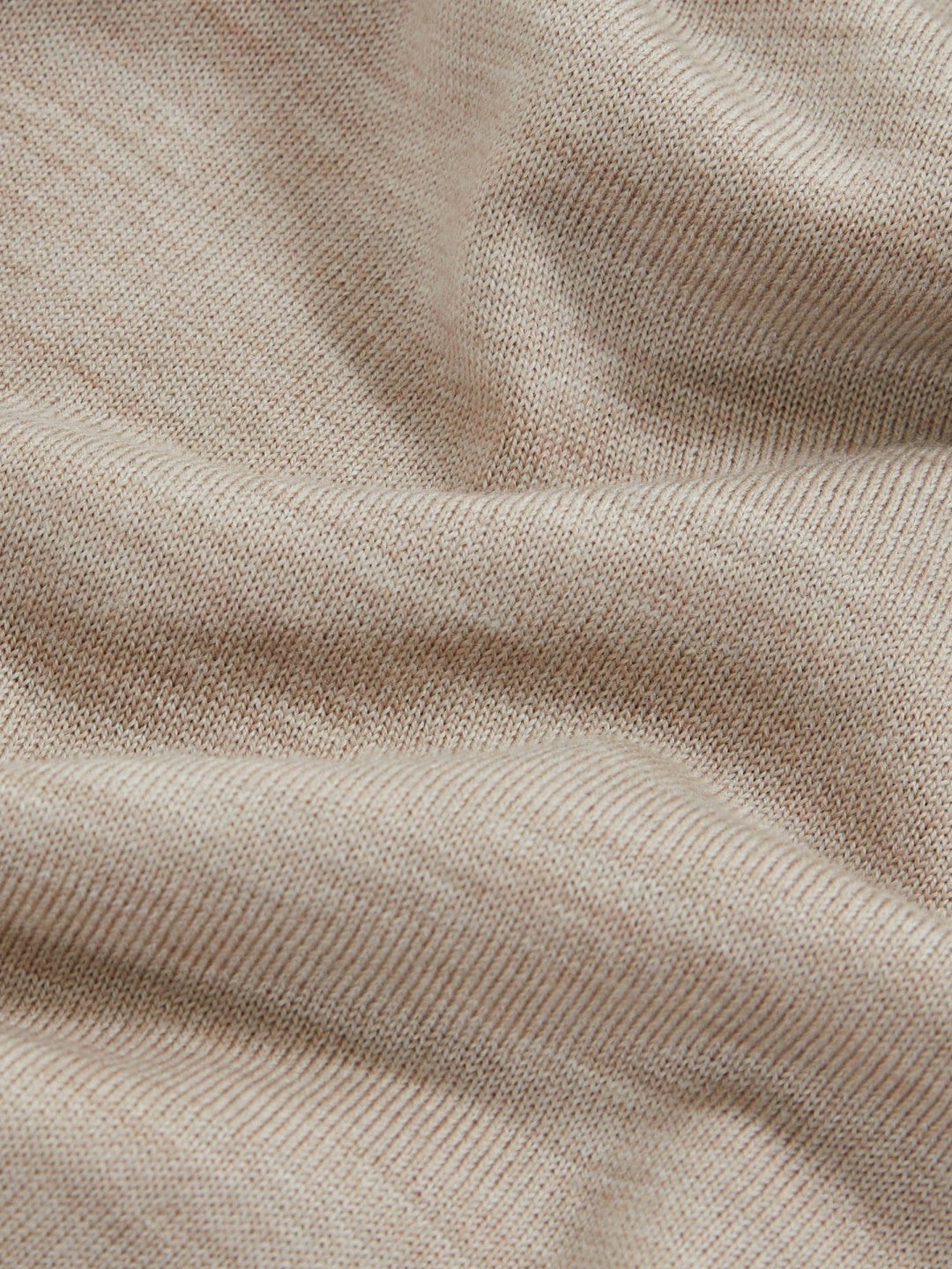Merino Wool Open Collar Polo Shirt in Wheat Melange
