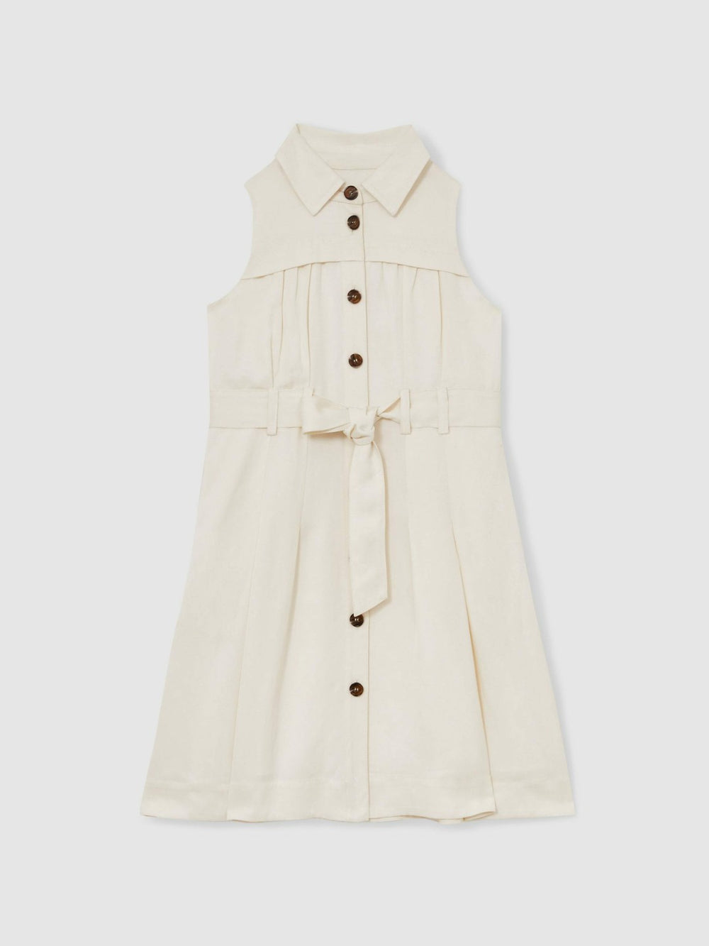 9-13 yrs Tie-Waist Collared Dress in Ivory