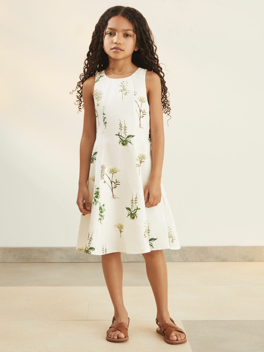 13-14 yrs  | NYBG Linen Floral Flared Dress in Ivory