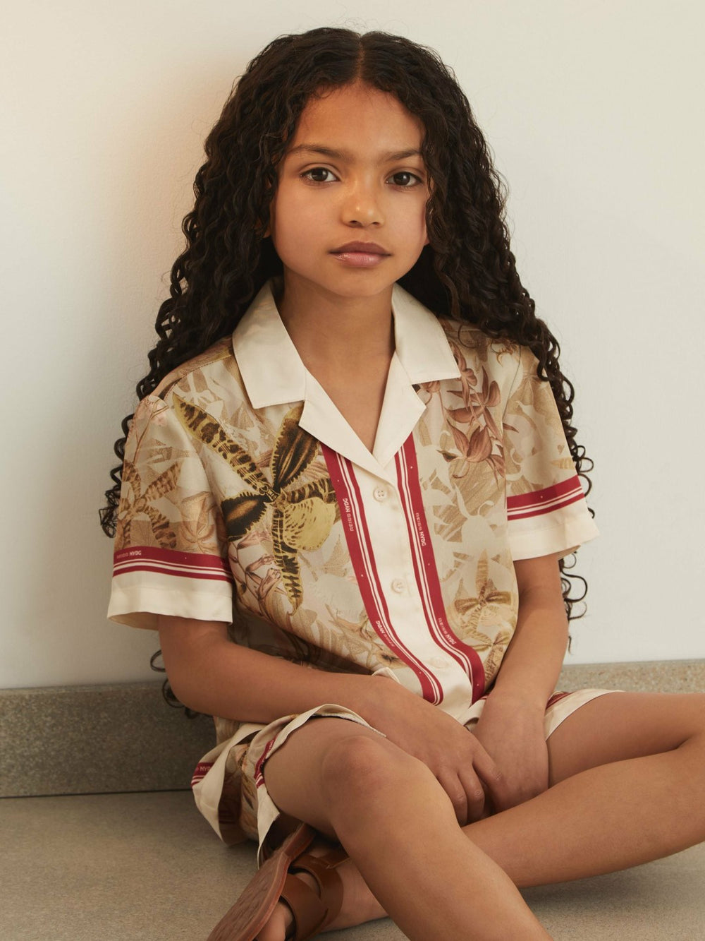 13-14 yrs  | NYBG Satin Floral-Print Shirt in Khaki