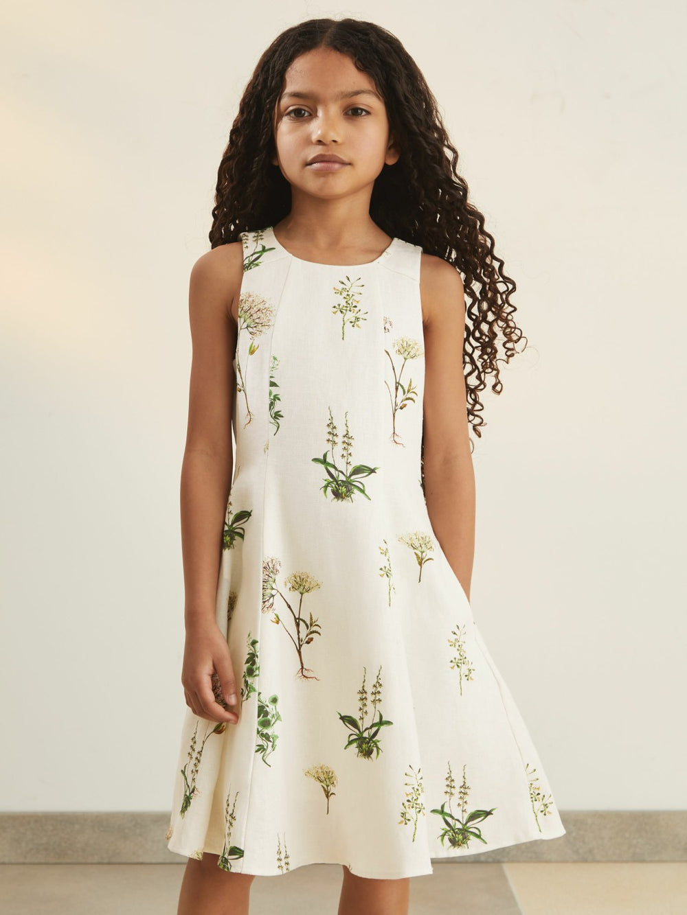 4-9 yrs  | NYBG Linen Floral Flared Dress in Ivory